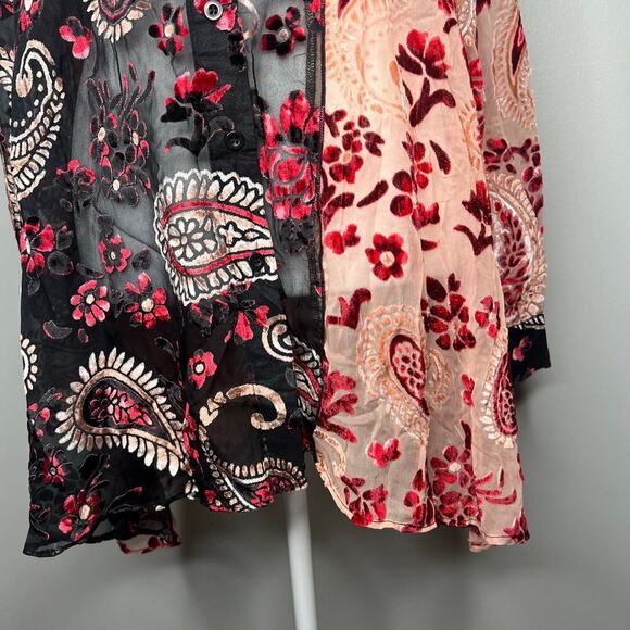 ADORE Crushed Velvet Burnout Paisley Tunic Top Size S Boho Artsy Sheer Lagenlook - Picture 4 of 13